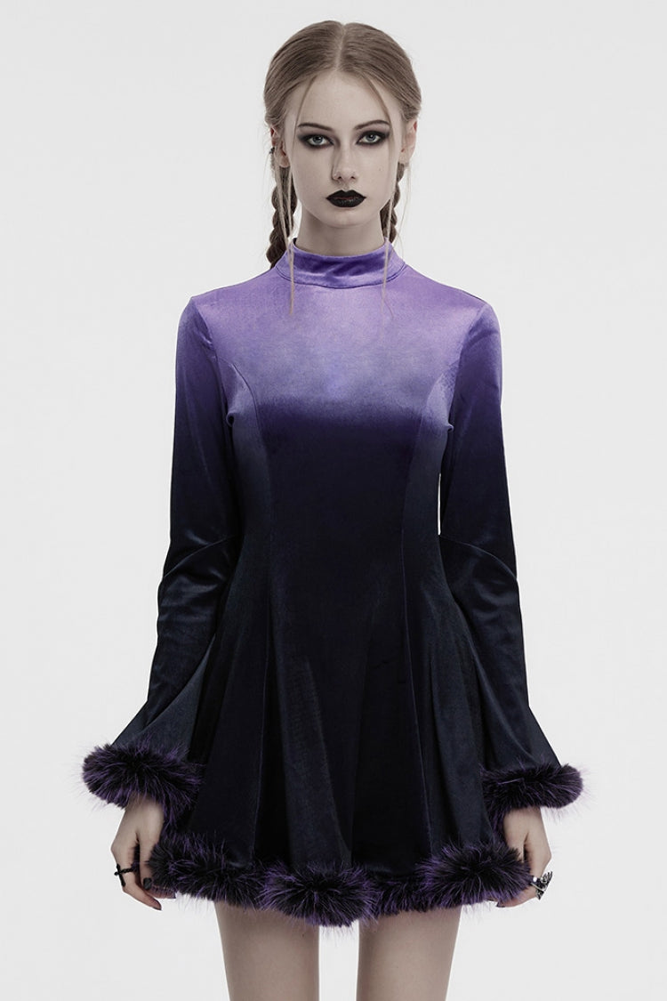 Purple Gradient Long Sleeve Gothic Dress