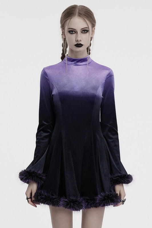 Purple Gradient Long Sleeve Gothic Dress