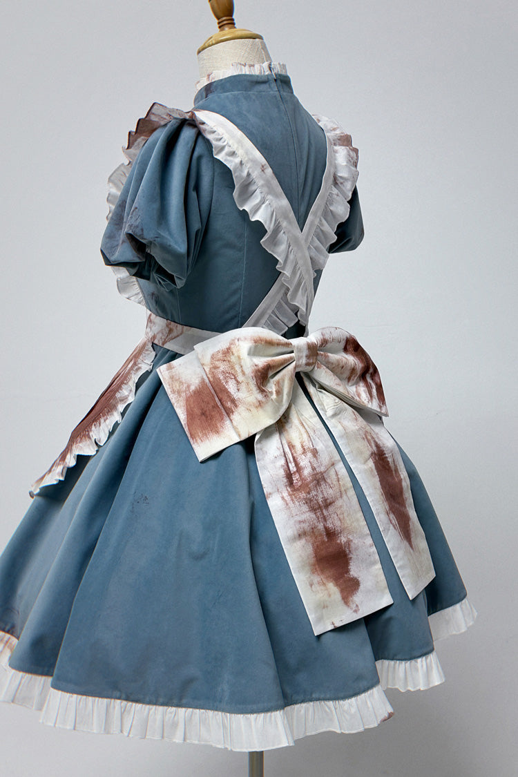 Blue Gothic Lolita Dress with Long Sleeves and Ruffles