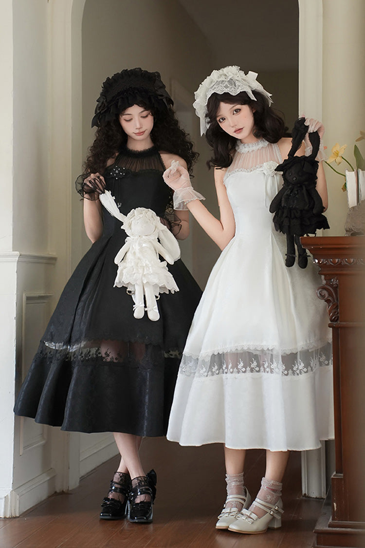 Onyx Off Shoulder Halterneck Printed Ruffle Gothic Elegant Dress - Flowers in the Mist