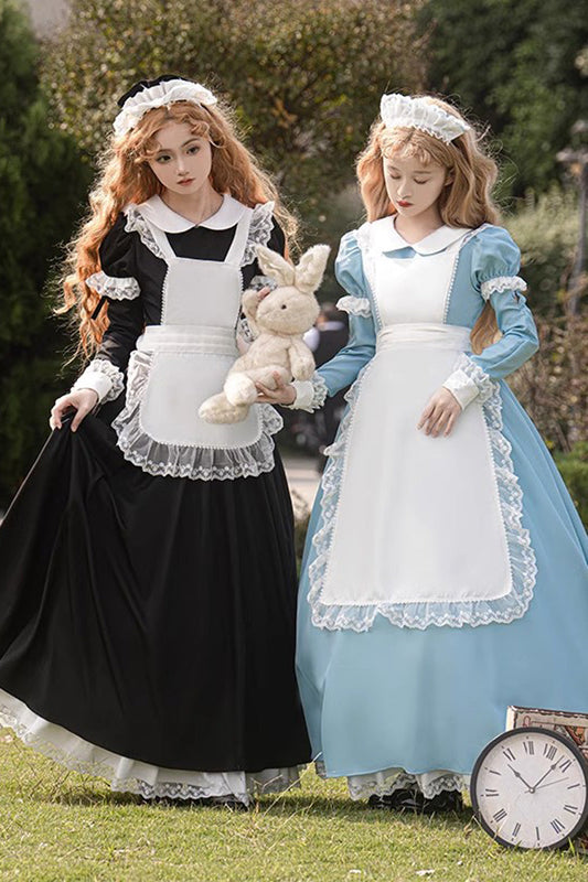 Gothic Maid Lapel Collar Ruffled Lace Plus Size Lolita Dress - 2 Colors and 2 Versions