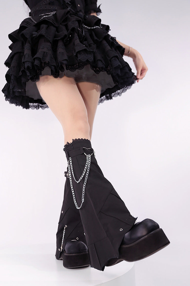 Gothic Lolita Leg Warmers with Cross and Chain - Irregular Design