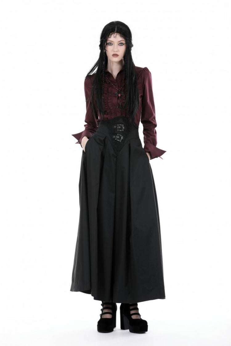 High-Waisted Pleated Gothic Long Skirt for Women
