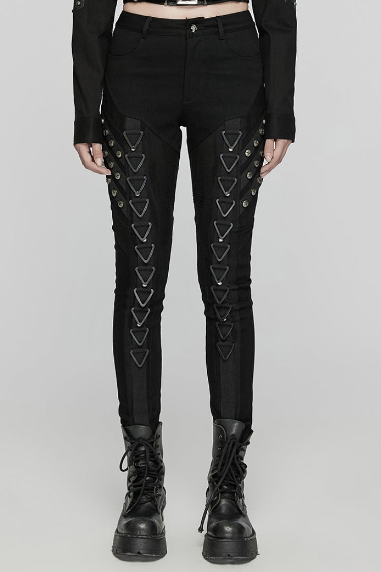 Punk Pants with Triangular Mesh and Buckle