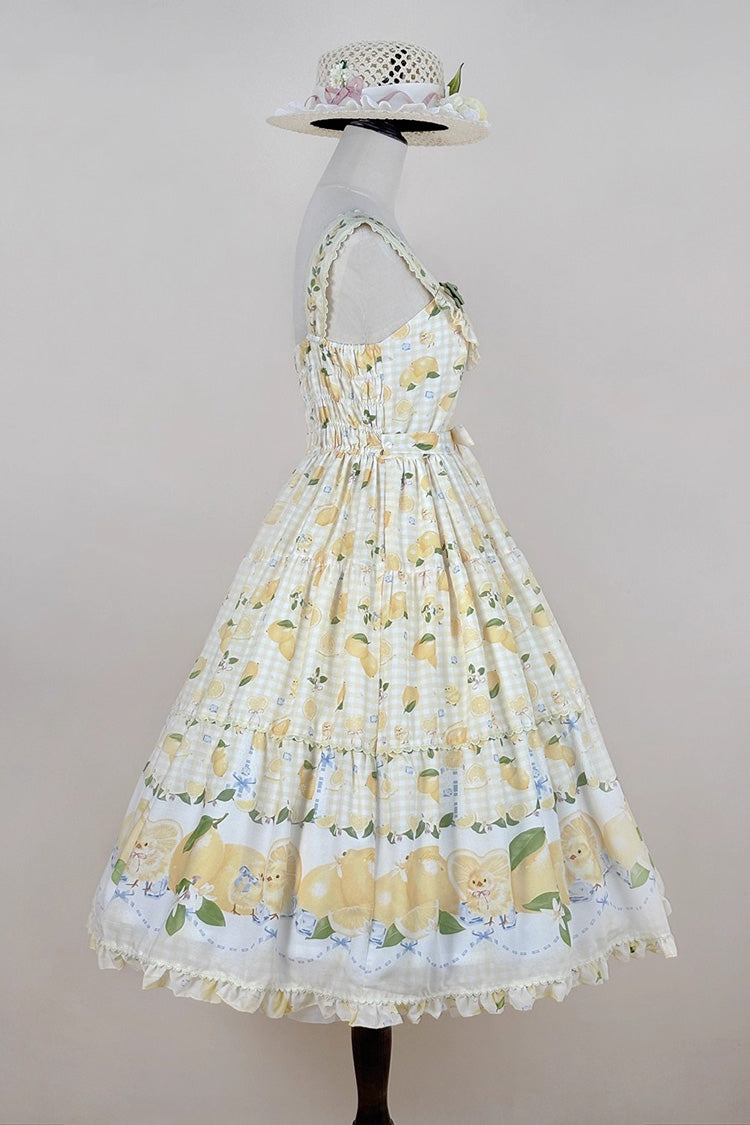 Sunshine Printed Ruffle Bow Lace Sweet Long Jumper - Lemon Chicken