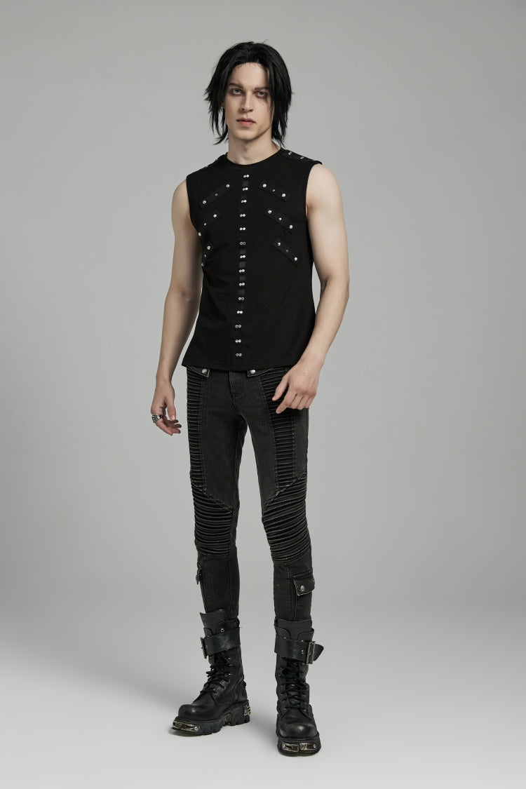 Noir Punk Sleeveless Top with Mesh Inserts and Eyelets