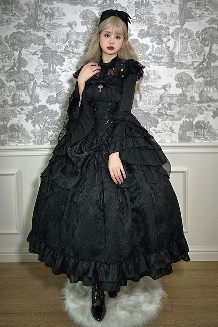 Solid Halterneck Ruffled Bowknot Drawstring Gothic Lolita Dress