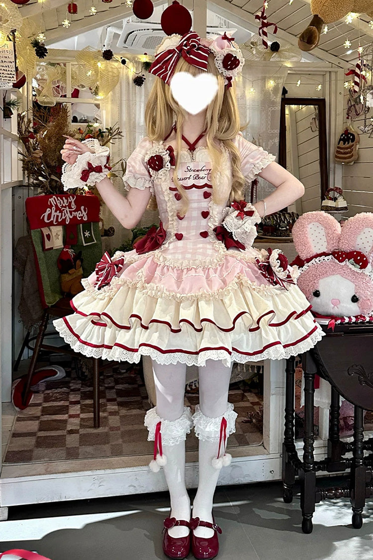 Sweetheart Strawberry Bunny Dress with Triple Ruffles & Bow