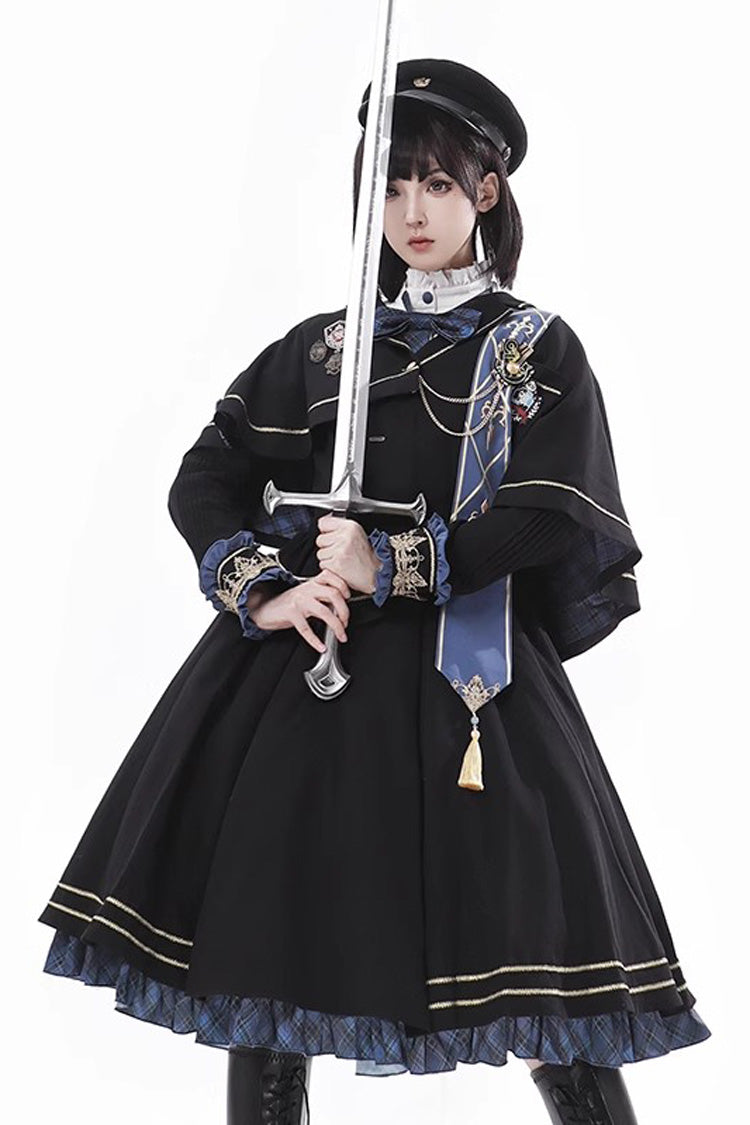 Breaking Dawn Stand Collar Long Sleeve Ruffled Gothic College Elegant Lolita Dress - Black