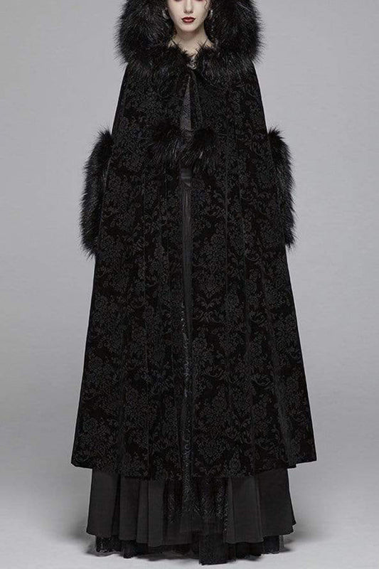 Gothic Fur Hood Fuzzy Ball Bandage Long Cloak for Women