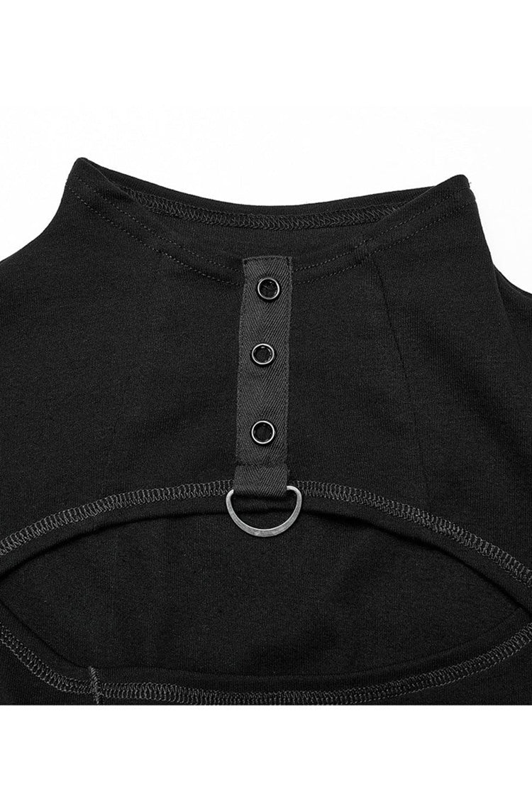 Stretch Punk T-Shirt with Chain Cutout and Turtleneck