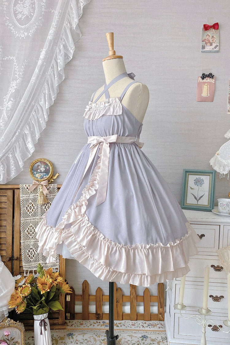 Sweet Lolita JSK Dress with Asymmetric Ruffle, High Waist, Grey Monet Estate