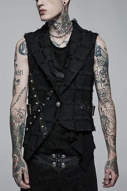 Gothic Asymmetric Faux Fur Back Cutout Leather Rivet Men's Vest
