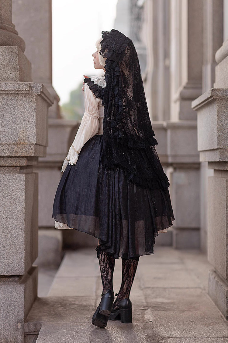 Black Gothic Lolita Dress with Cross Embroidery and Eternal Life Song Print