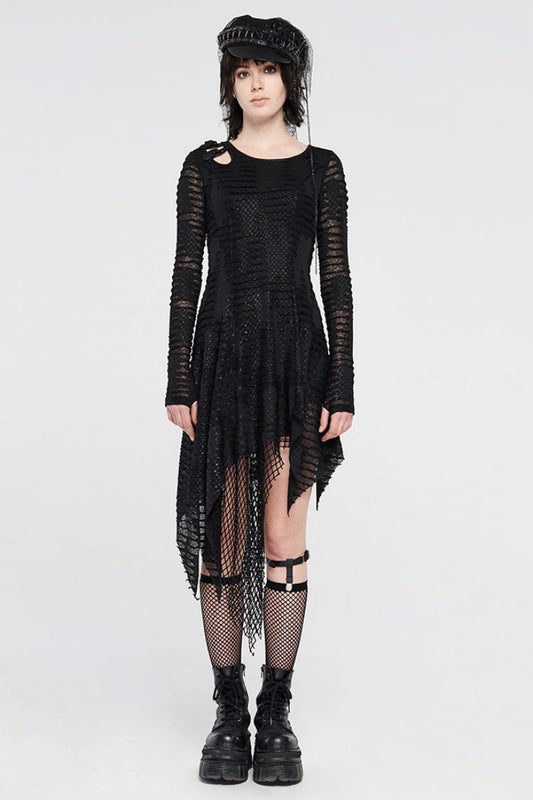Black Cutout Irregular Ripped Gothic Dress