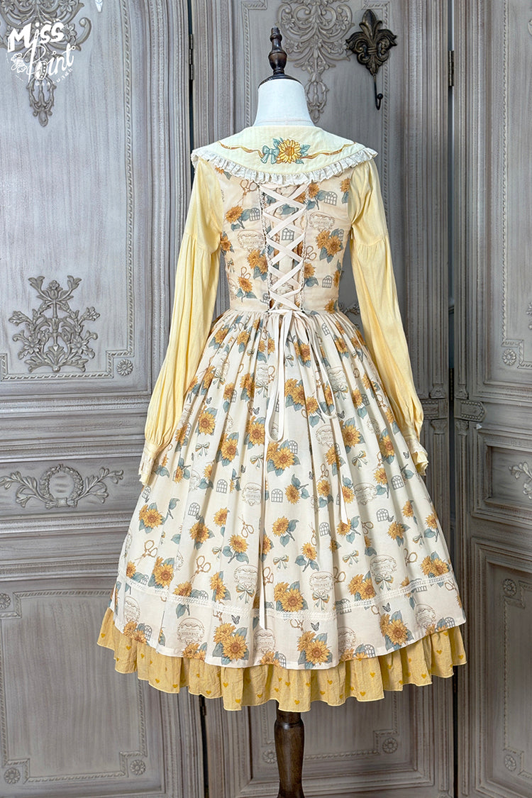 Apricot Sunflower Sleeveless Floral Bow Elegant Uplift Jsk