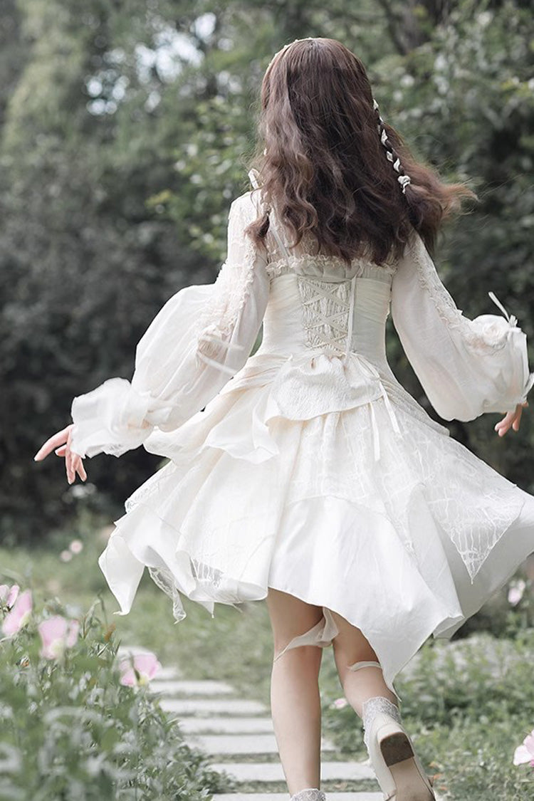 Ivory Layered Bow Accent Princess-Style Irregular Jumper