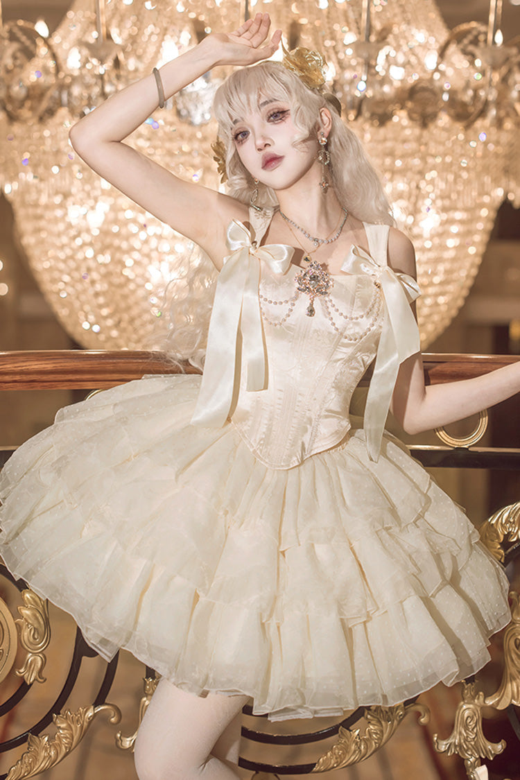 Champagne Cream Polka Dot Sleeveless Dress