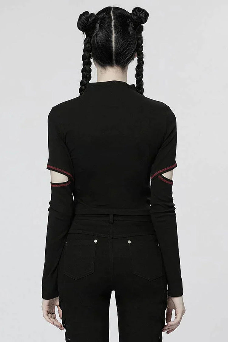 Stretch Punk T-Shirt with Chain Cutout and Turtleneck