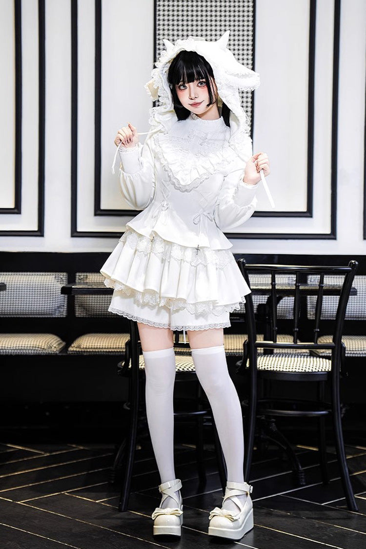 Ivory Ruffled Lace-Up Dapper Sweet Jumper
