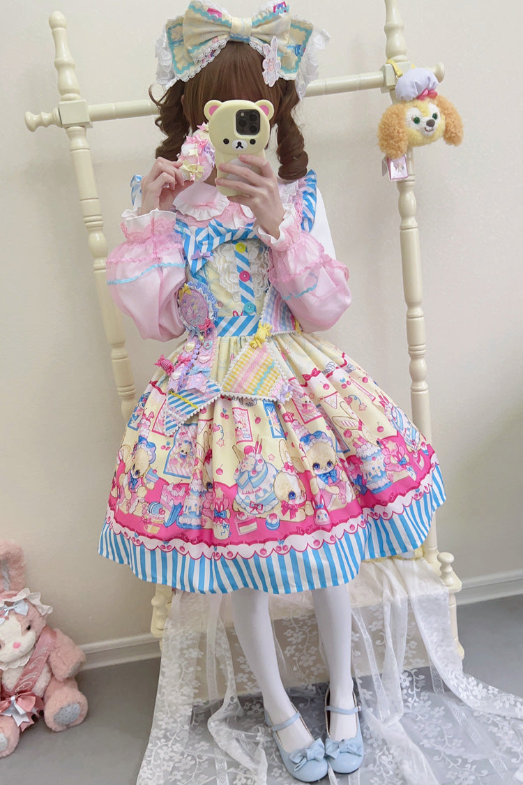 Bunny Pastry Chef Print Bowknot Gothic Japanese Lolita JSK