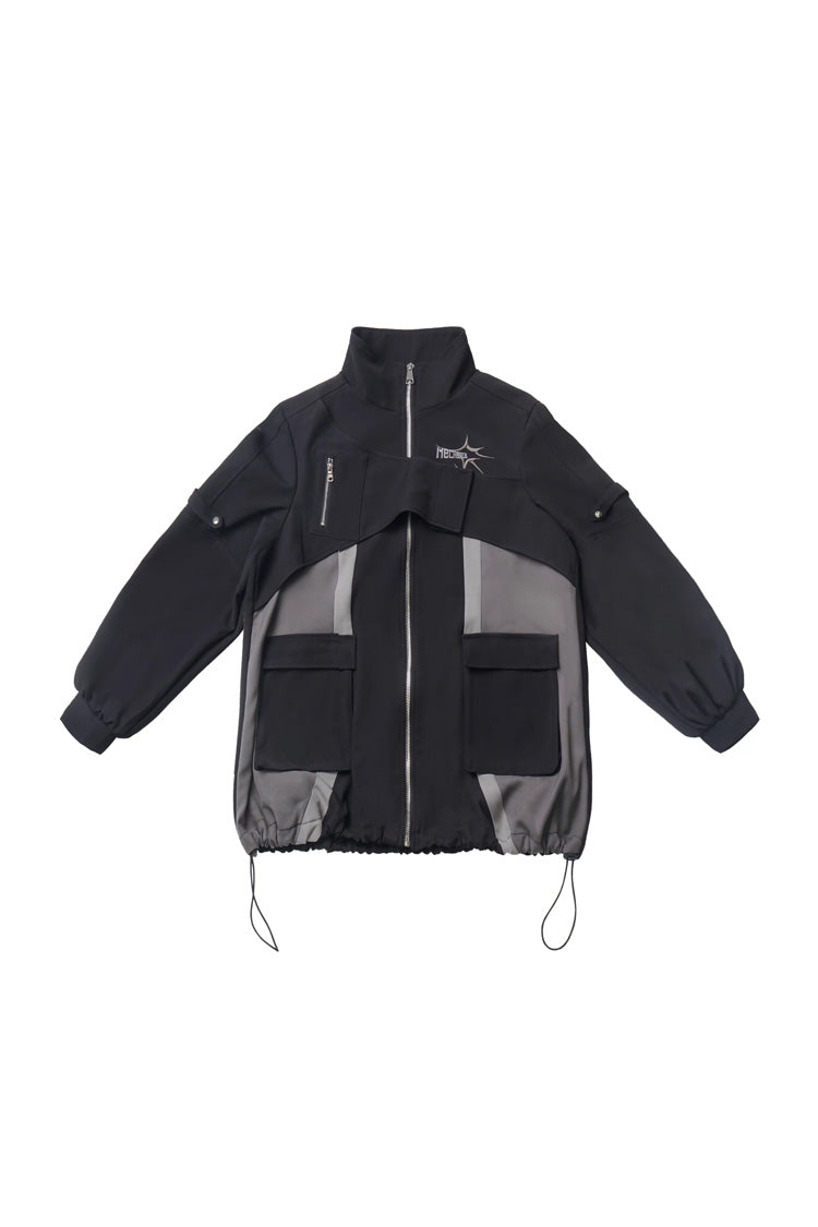 Techwear Long Sleeves Spliced Zippered Gothic Jirai Kei Skirt and Coat Set