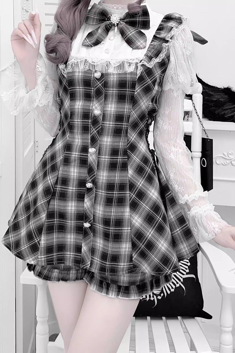 Feather Ode Stand Collar Long Sleeve Ruffled Bow Lace Japanese Streetwear Dress with Shorts