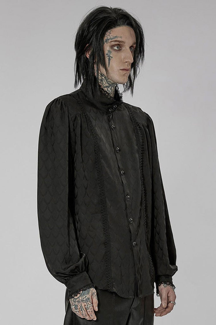 Dragon-Scale Jacquard Turtleneck with Lantern Sleeves
