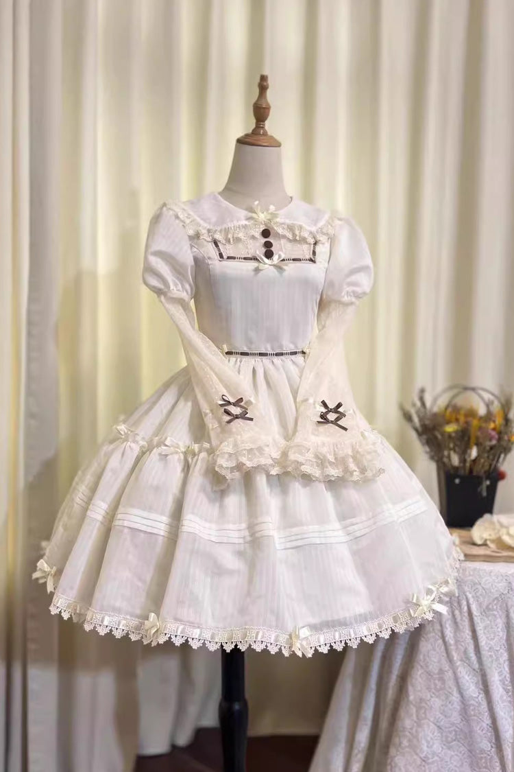 Ivory Sweet Princess Lolita Dress with Hollow Pattern and Long Sleeves