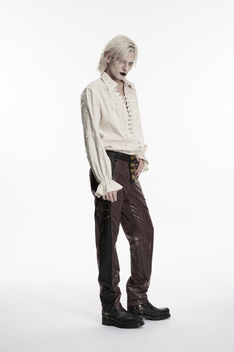 Ivory Gothic Shirt with Notched Collar and Lace-Up Front