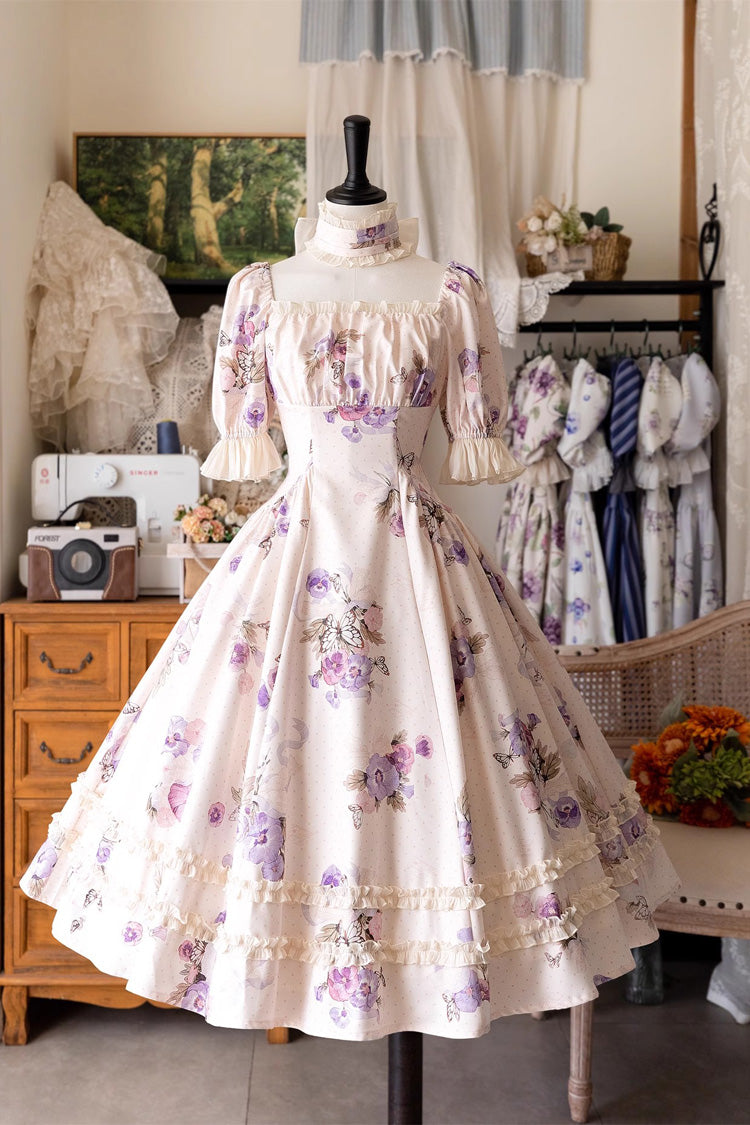 Botanical Print Ruffle-Trim Lace Summer Lolita Gown in Six Shades - Forest Basket
