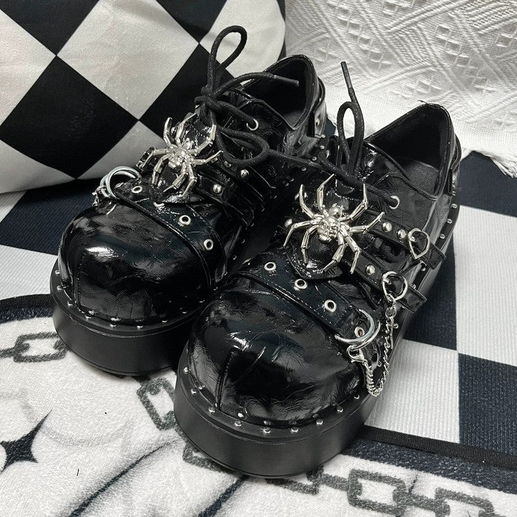 Spider Design Platform Shoes with Chains - Gothic Punk Style