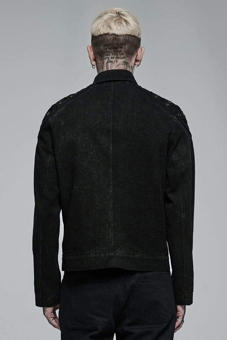 Aged Texture Mesh Panel Metal-Trimmed Punk Long Jacket