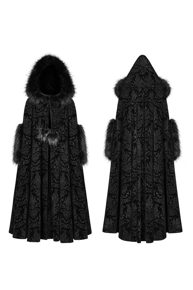 Gothic Fur Hood Fuzzy Ball Bandage Long Cloak for Women