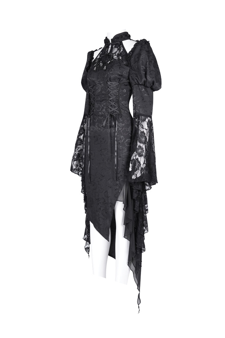Irregular Gothic Dress with Hime Sleeves & Cutout Lace Details for Women