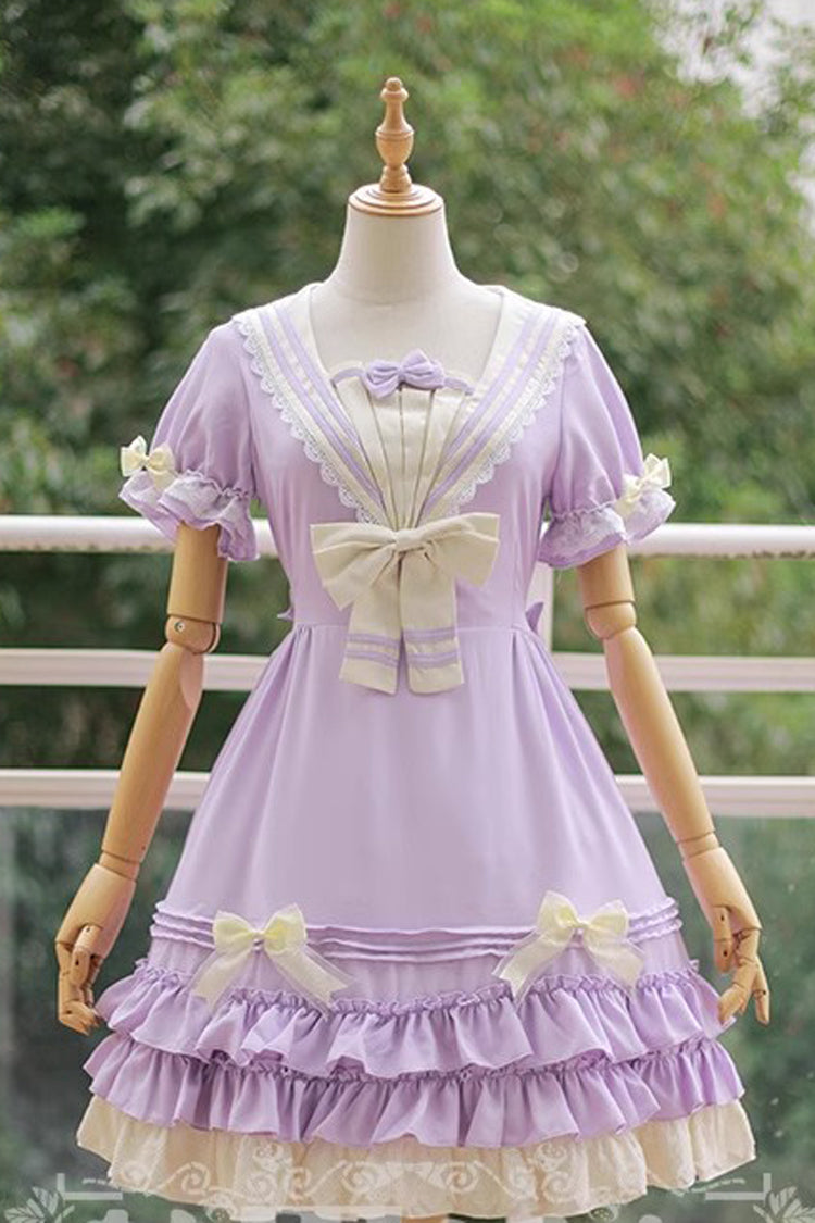 Rhine River Navy Style Short-Sleeved Bowknot Sweet Dress