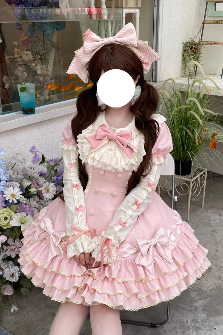 Striped Multi-Tier Ruffle Bow Princess Lolita Layered Dress