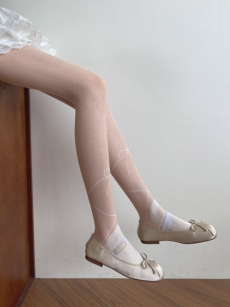 Polka-dot White Tights Print Bowknot Lolita Pattern