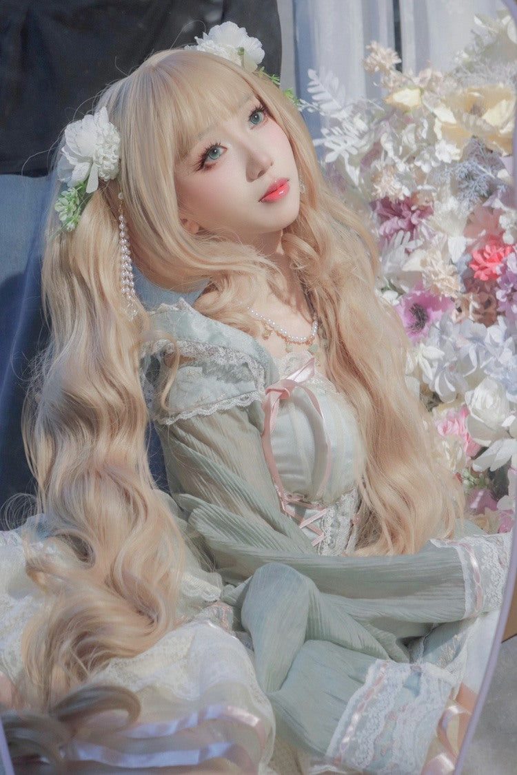 Airy Bangs Twin-Tail Wig Set - Soft Golden Waves