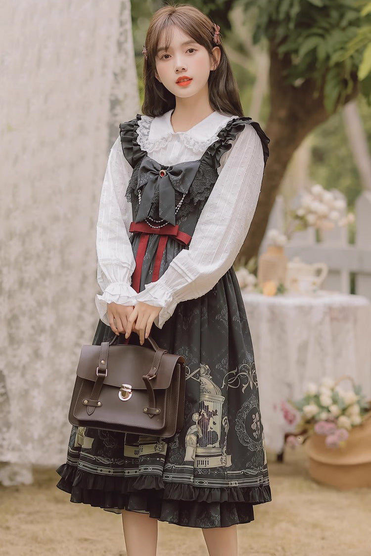 Gothic Princess Lolita Dress with Birdcage Rose & Ruffle Bow