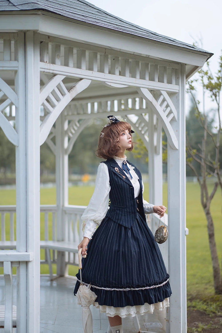 Striped Print Ruffled Elegant College Sweet Skirt - 3 Tones
