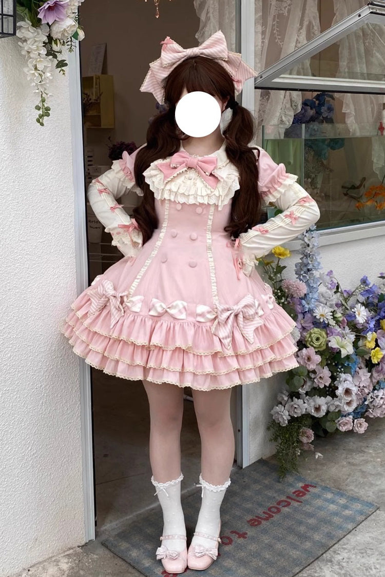 Striped Multi-Tier Ruffle Bow Princess Lolita Layered Dress