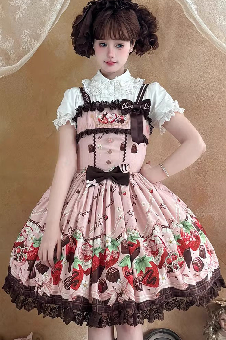Blush Sleeveless Embroidered Bow Lace Lolita JSK - Strawberry Chocolate Lover