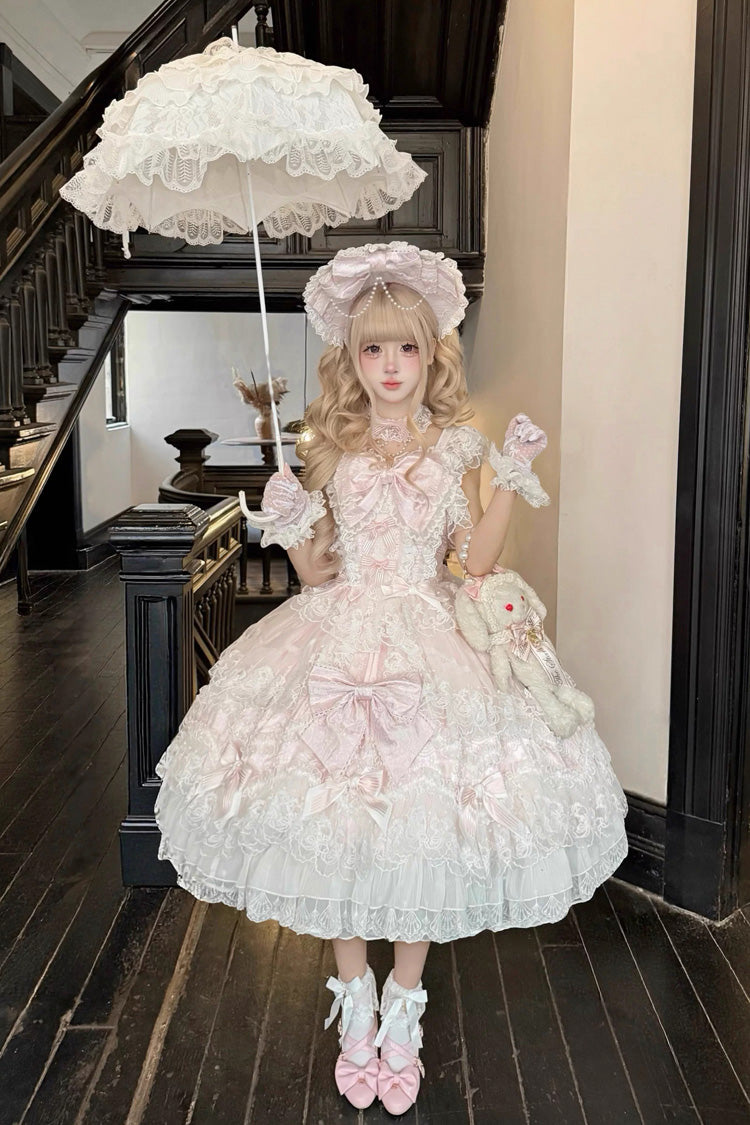 Ruffled Hanayome Bow Lace Sweet Princess Lolita Jsk Dress - Sakura Dream Romance