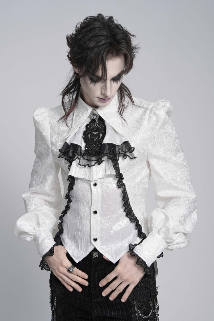 Ivory Palace Shirt for Men with Jacquard and Swallowtail Lace Details