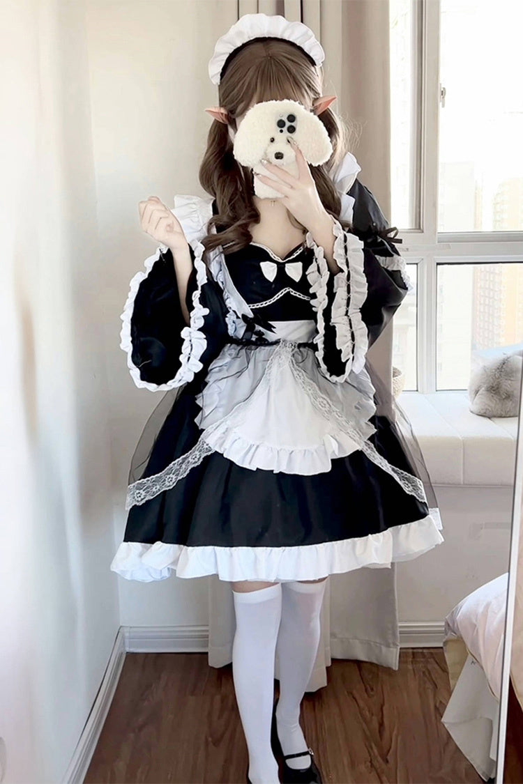 Monochrome Princess Sleeve Bow Detail Sweet Plus Size Lolita Ensemble