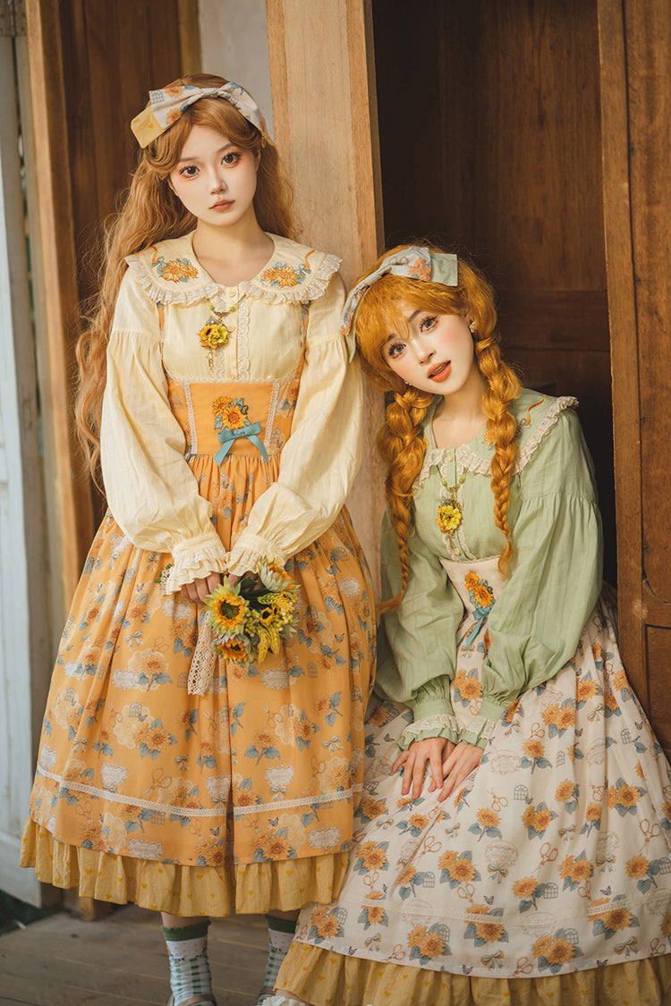 Yellow Sunflower Sleeveless Floral Bow Elegant Uplift Jsk