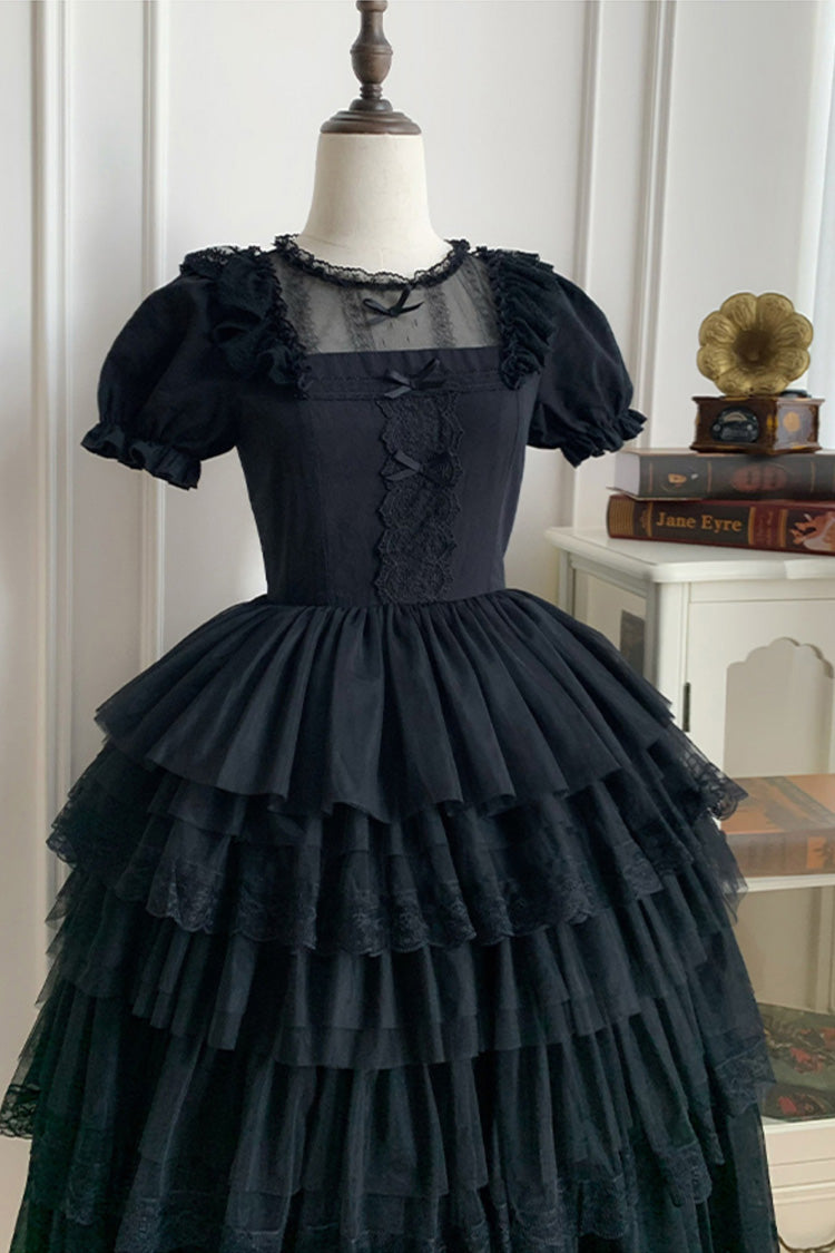 Layered Ruffle Gothic Lolita Dress with Twin Towers