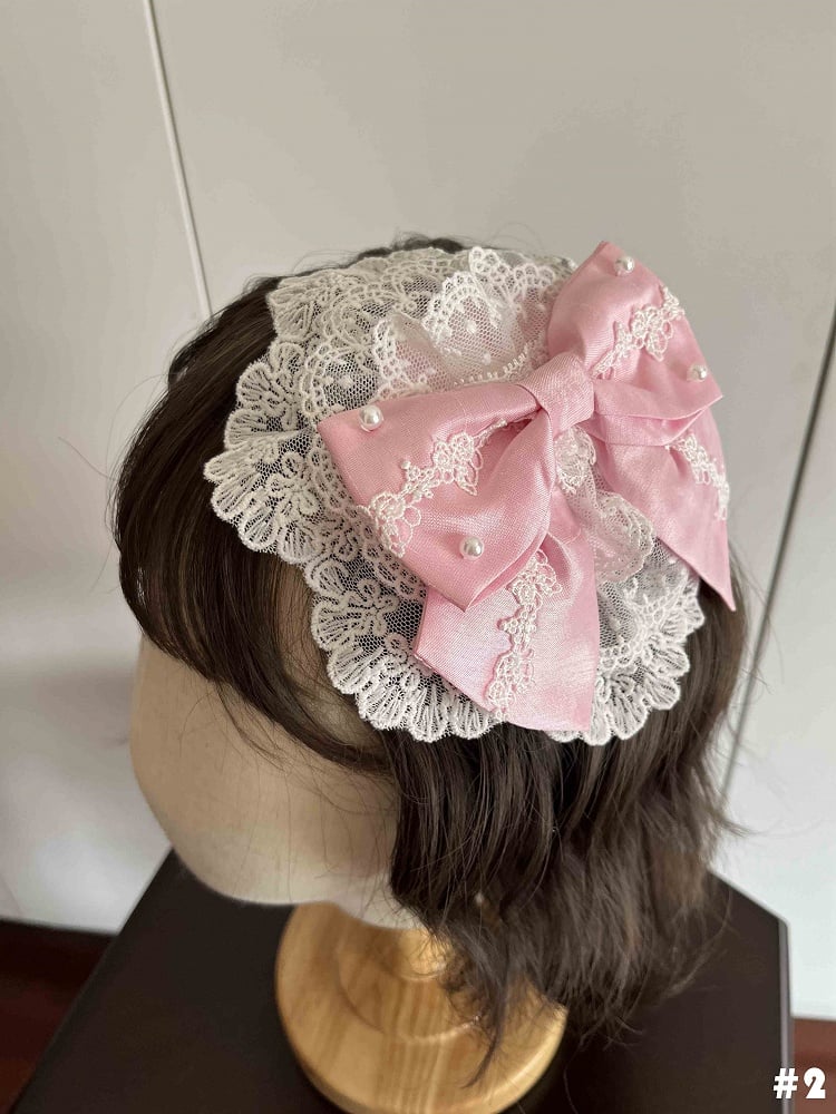 and Floral Pink Hairclip Bowknot White