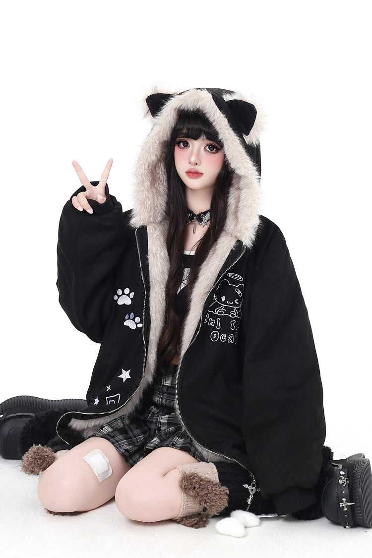 First Generation Cute Printed Cat-Ear Hooded Zip-Up Sweet Lolita Jacket in Two Colors